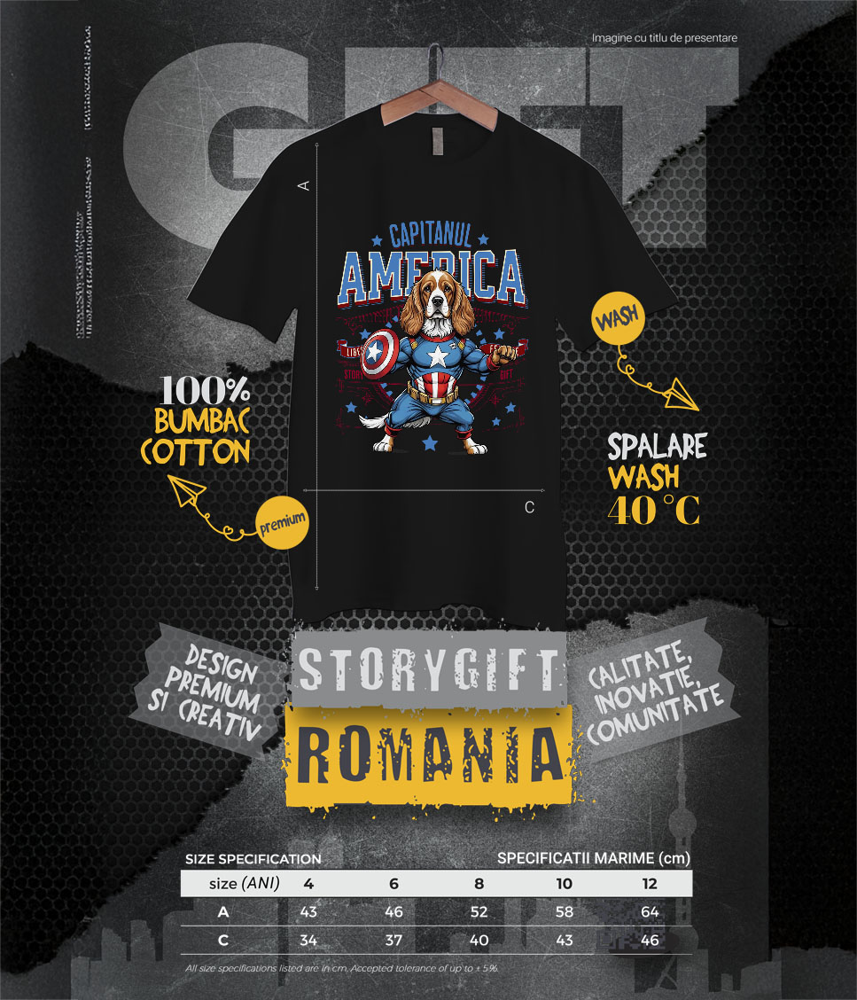 Tricou Femei, Barbati, Copii, Fata, Baiat, Unisex Personalizat Cocker Spaniel în Costum de Captain America - Cadouri Personalizate pentru Iubitorii de Animale [5]