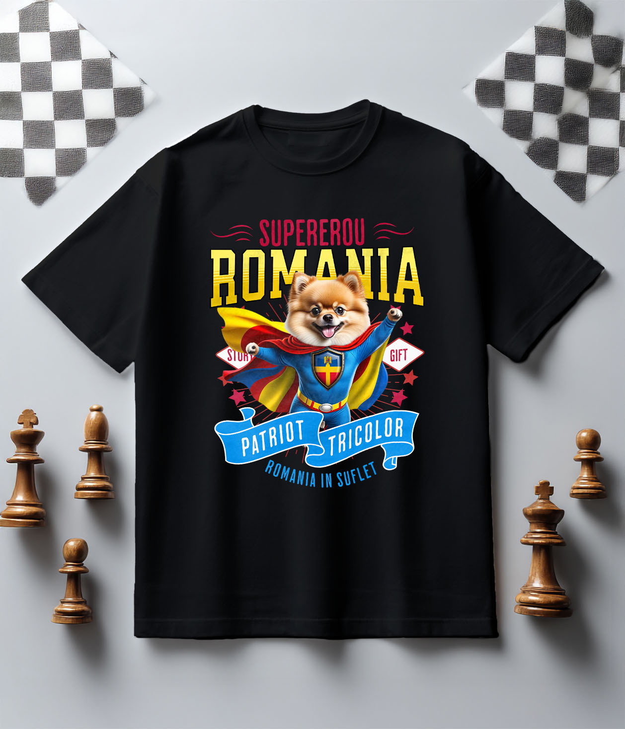 Tricou Femei, Barbati, Copii, Fata, Baiat, Unisex Personalizat Pomeranian În Costum de Căpitan România - Cadouri Personalizate pentru Iubitorii de Animale [4]