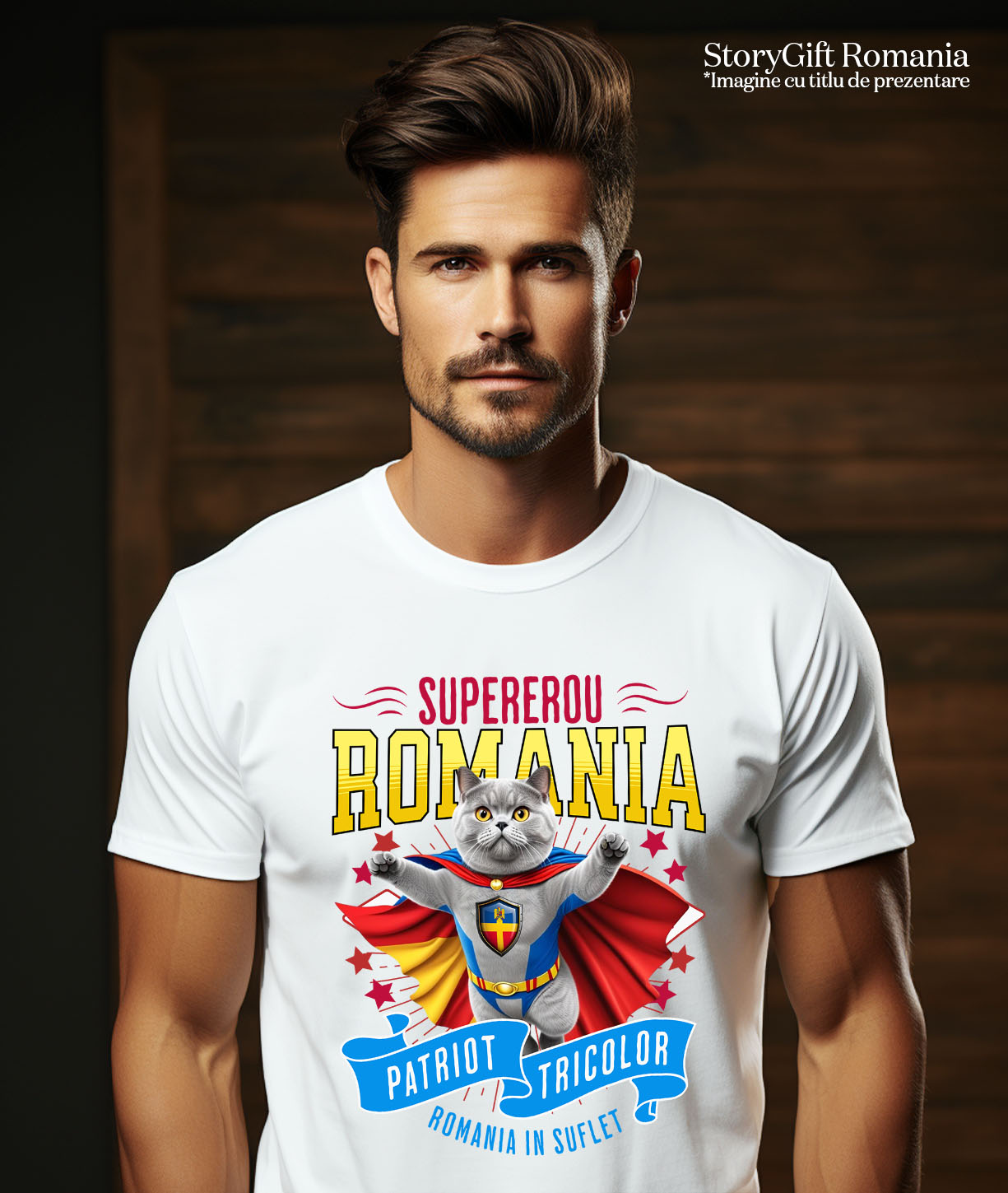 Tricou Femei, Barbati, Copii, Fata, Baiat, Unisex Personalizat British Shorthair Pisică În Costum de Căpitan România - Cadouri Personalizate pentru Familie și Prieteni [1]