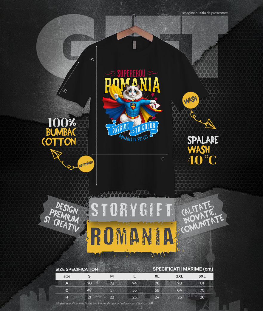 Tricou Femei, Barbati, Copii, Fata, Baiat, Unisex Personalizat Pisica Ragdoll în Costum de Căpitan România – Supererou pentru Copii și Iubitorii de Animale [3]