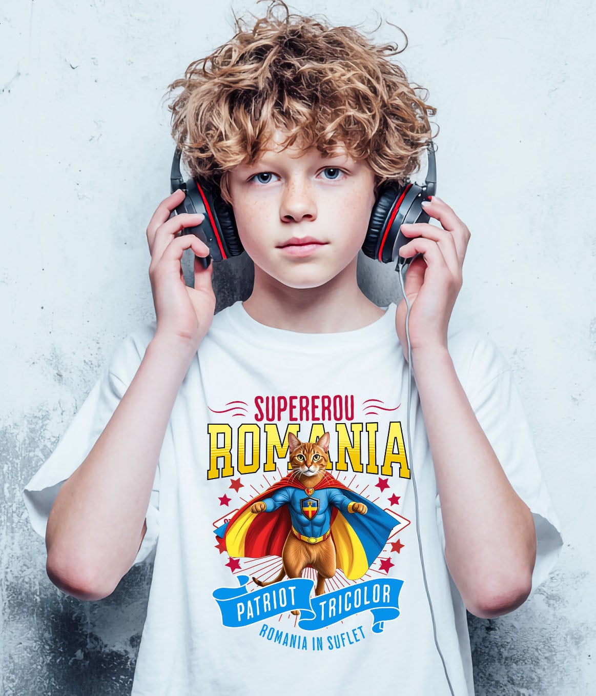 Tricou Femei, Barbati, Copii, Fata, Baiat, Unisex Personalizat Pisica Abisiniană în Costum de Căpitan România – Supererou pentru Copii și Iubitorii de Animale [2]