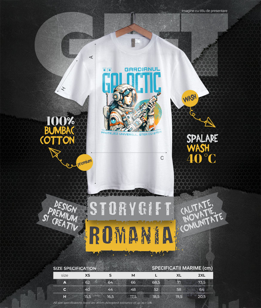 Tricou Femei, Barbati, Copii, Fata, Baiat, Unisex Personalizat Fata În Costum Spațial Cu Arma – Cadou Personalizat „Gardianul Galactic Protejez Universul” Pentru Copii [3]