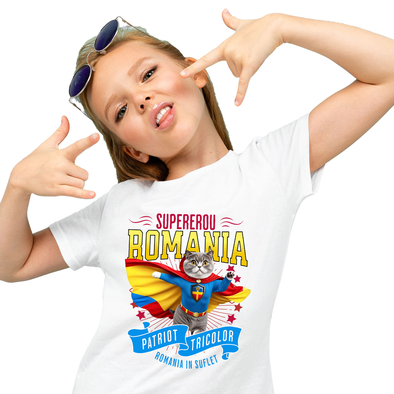 Tricou Femei, Barbati, Copii, Fata, Baiat, Unisex Personalizat Pisica Scottish Fold în Costum de Căpitan România – Cadou Personalizat pentru Iubitorii de Pisici