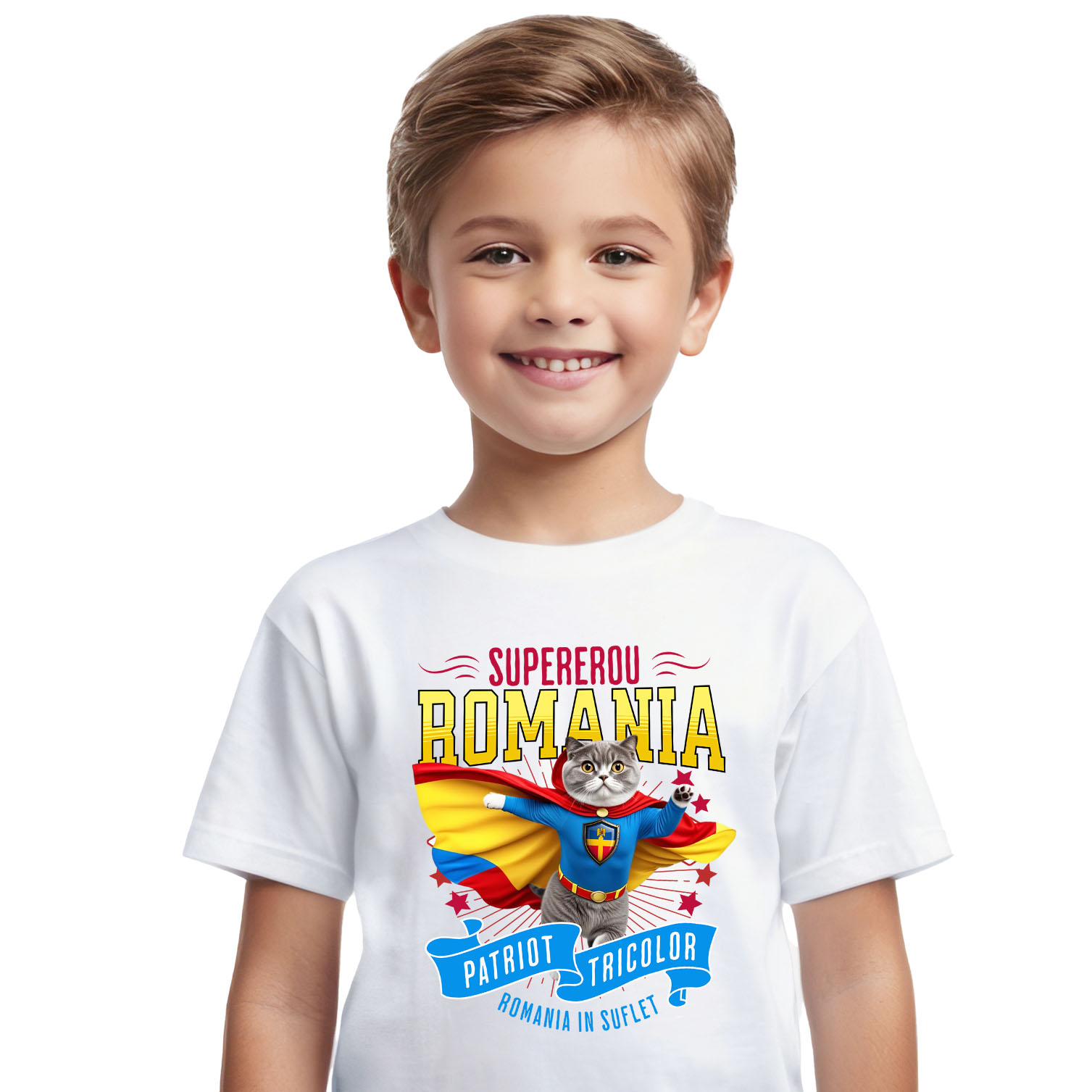 Tricou Femei, Barbati, Copii, Fata, Baiat, Unisex Personalizat Pisica Scottish Fold în Costum de Căpitan România – Cadou Personalizat pentru Iubitorii de Pisici [1]