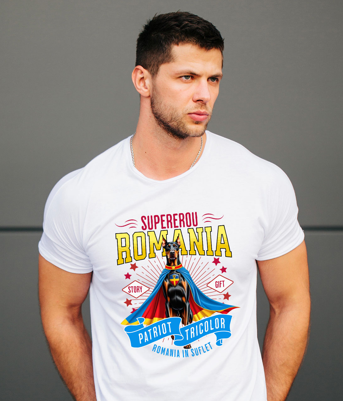 Tricou Femei, Barbati, Copii, Fata, Baiat, Unisex Personalizat Doberman Pinscher în Costum de Căpitan România – Cadou Personalizat pentru Iubitorii de Câini [1]