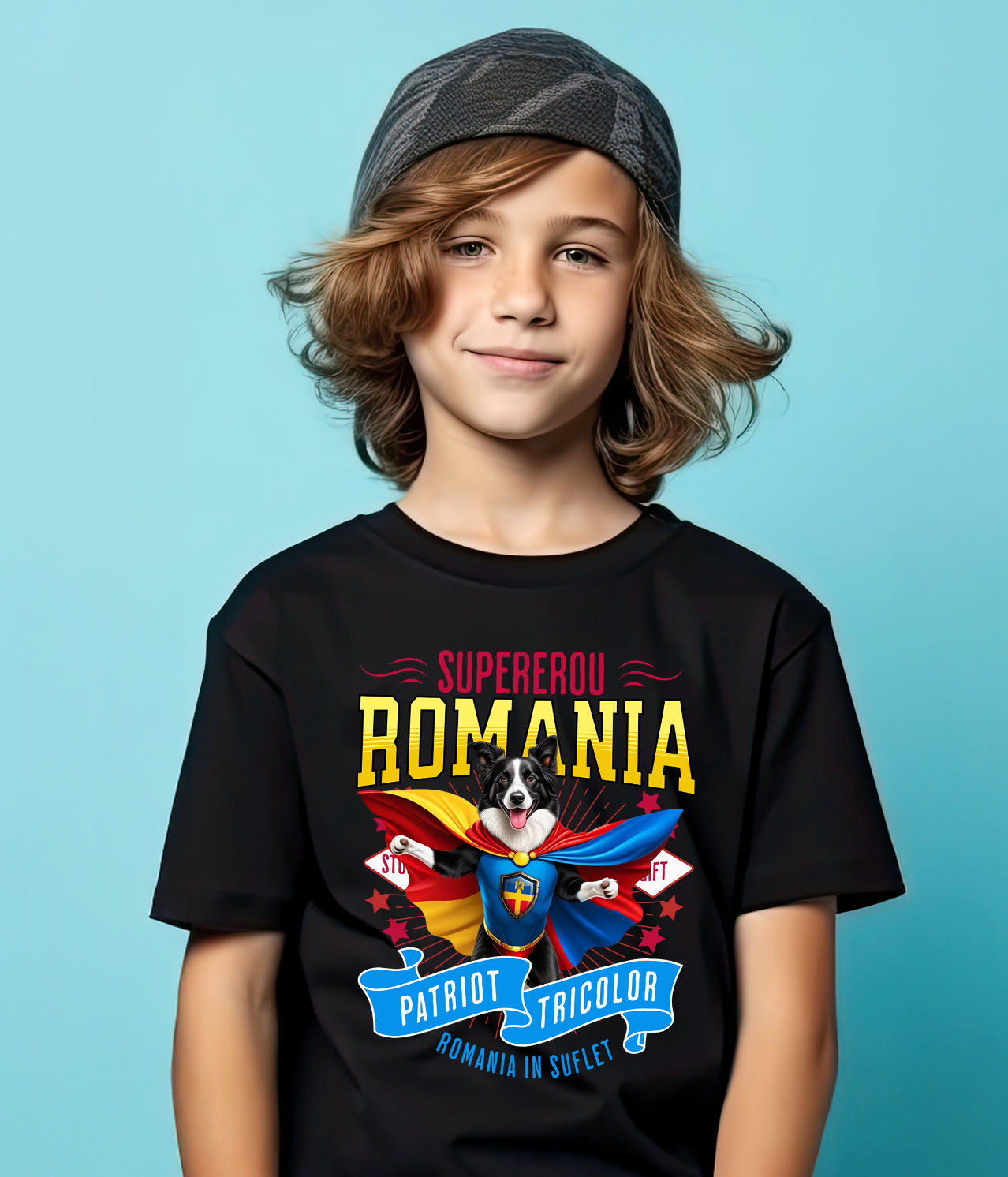 Tricou Femei, Barbati, Copii, Fata, Baiat, Unisex Personalizat Border Collie în Costum de Căpitan România – Cadou Personalizat pentru Iubitorii de Câini [3]