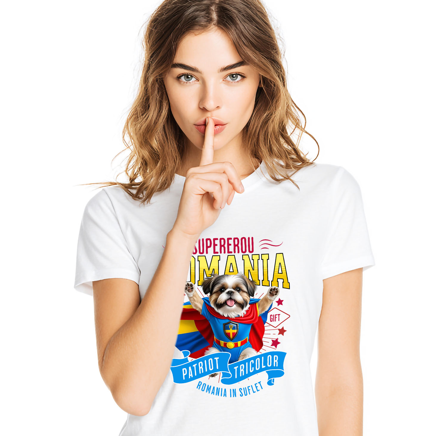 Tricou Femei, Barbati, Copii, Fata, Baiat, Unisex Personalizat Shih Tzu în Costum de Căpitan România – Cadou Personalizat pentru Iubitorii de Câini