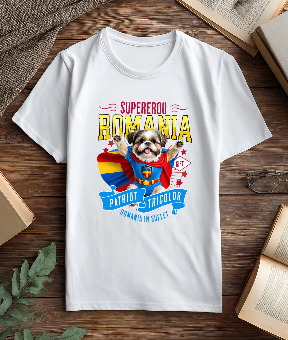 Tricou Femei, Barbati, Copii, Fata, Baiat, Unisex Personalizat Shih Tzu în Costum de Căpitan România – Cadou Personalizat pentru Iubitorii de Câini [2]