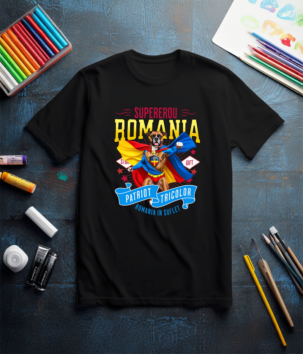 Tricou Femei, Barbati, Copii, Fata, Baiat, Unisex Personalizat Boxer în Costum de Căpitan România – Cadou Personalizat pentru Iubitorii de Câini [2]