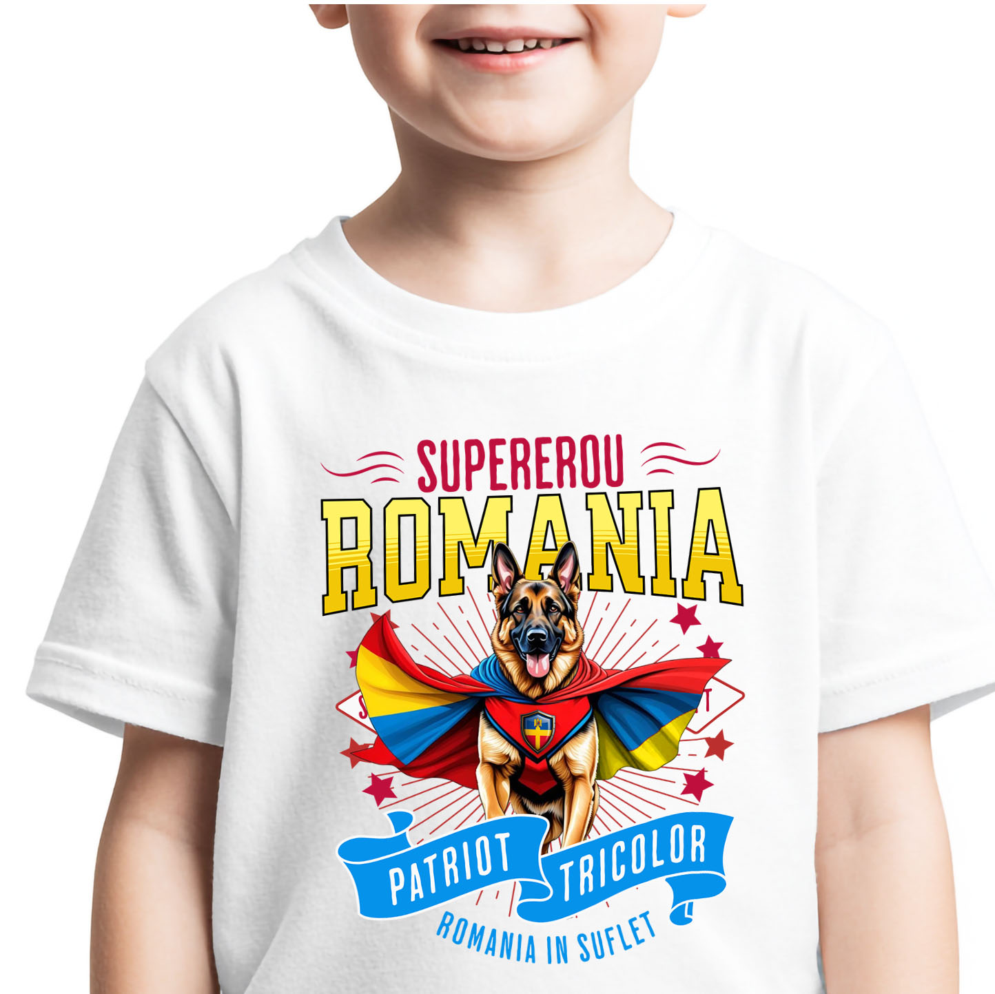 Tricou Femei, Barbati, Copii, Fata, Baiat, Unisex Personalizat Ciobănesc German în Costum de Căpitan România – Cadou Personalizat pentru Iubitorii de Câini