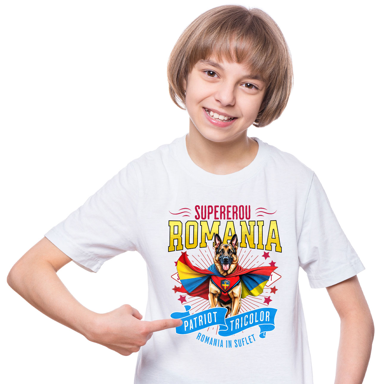 Tricou Femei, Barbati, Copii, Fata, Baiat, Unisex Personalizat Ciobănesc German în Costum de Căpitan România – Cadou Personalizat pentru Iubitorii de Câini [1]