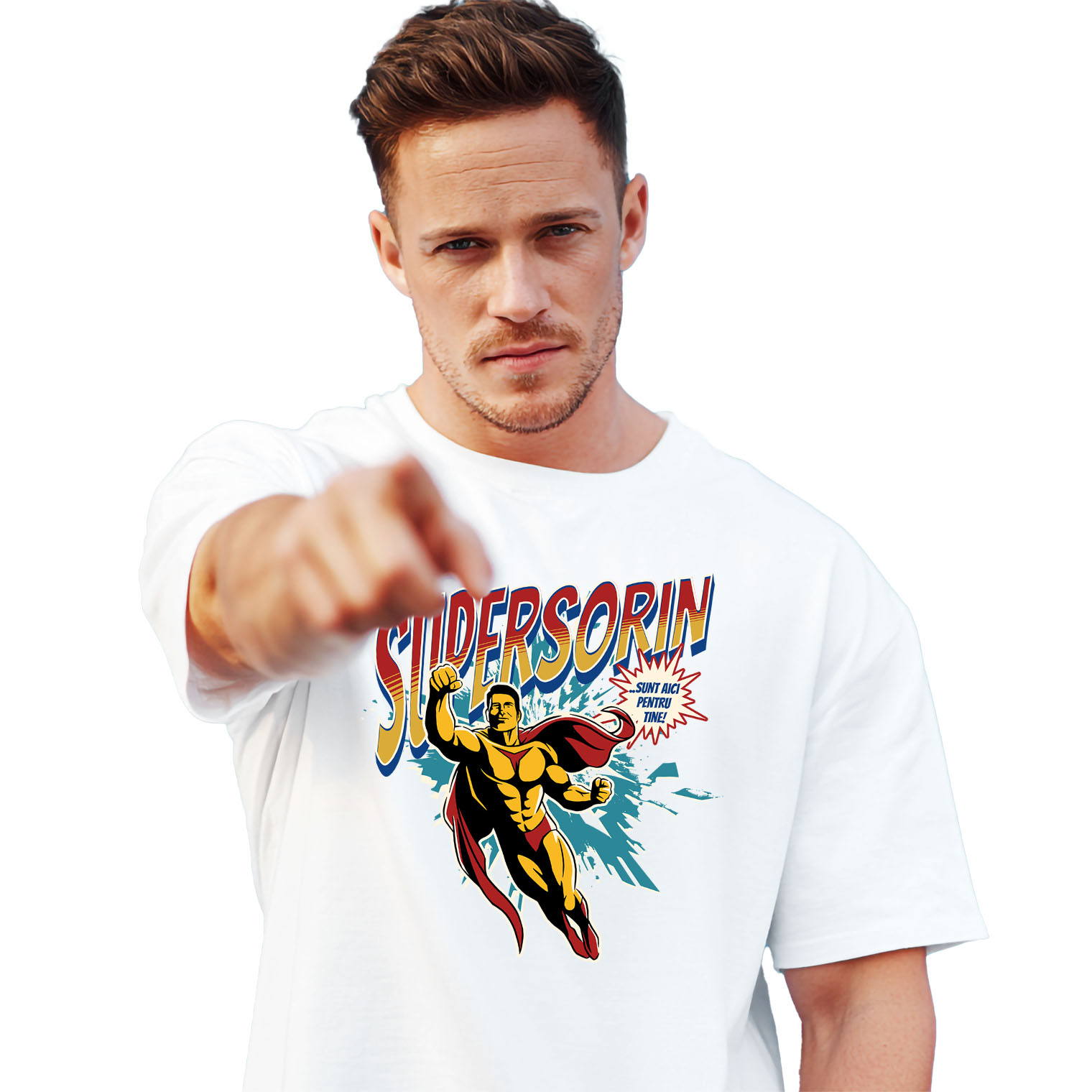 SuperEroi si Personaje TV - Tricou Femei, Barbati, Copii, Fata, Baiat, Unisex Personalizat Bărbat Puternic În Zbor Super Erou – Cadou Personalizat „Super Sorin Sunt Aici Pentru Tine”