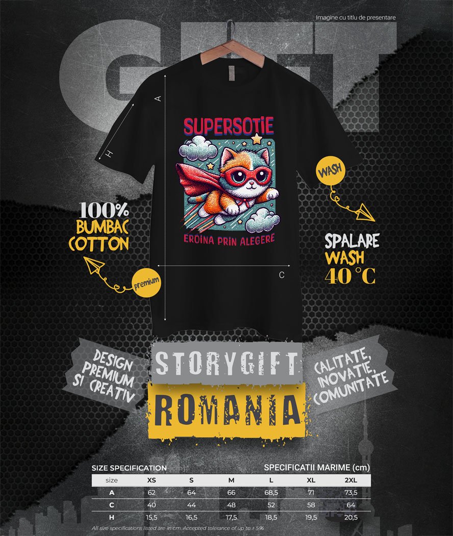 Tricou Femei, Barbati, Copii, Fata, Baiat, Unisex Personalizat Pisica Cu Masca Si Pelerina Rosie În Zbor – Cadou Personalizat „Super Sotie Eroina Prin Alegeri” [3]