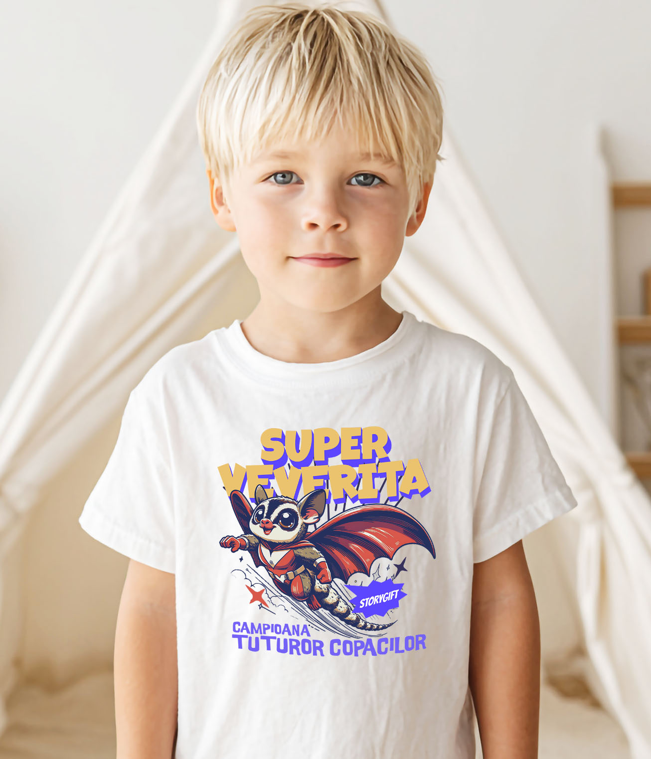 Tricou Femei, Barbati, Copii, Fata, Baiat, Unisex Personalizat Veverița Cu Aripi Și Costum Roșu – Cadou Personalizat „Super Veverița Campioana Tuturor Copacilor” [2]