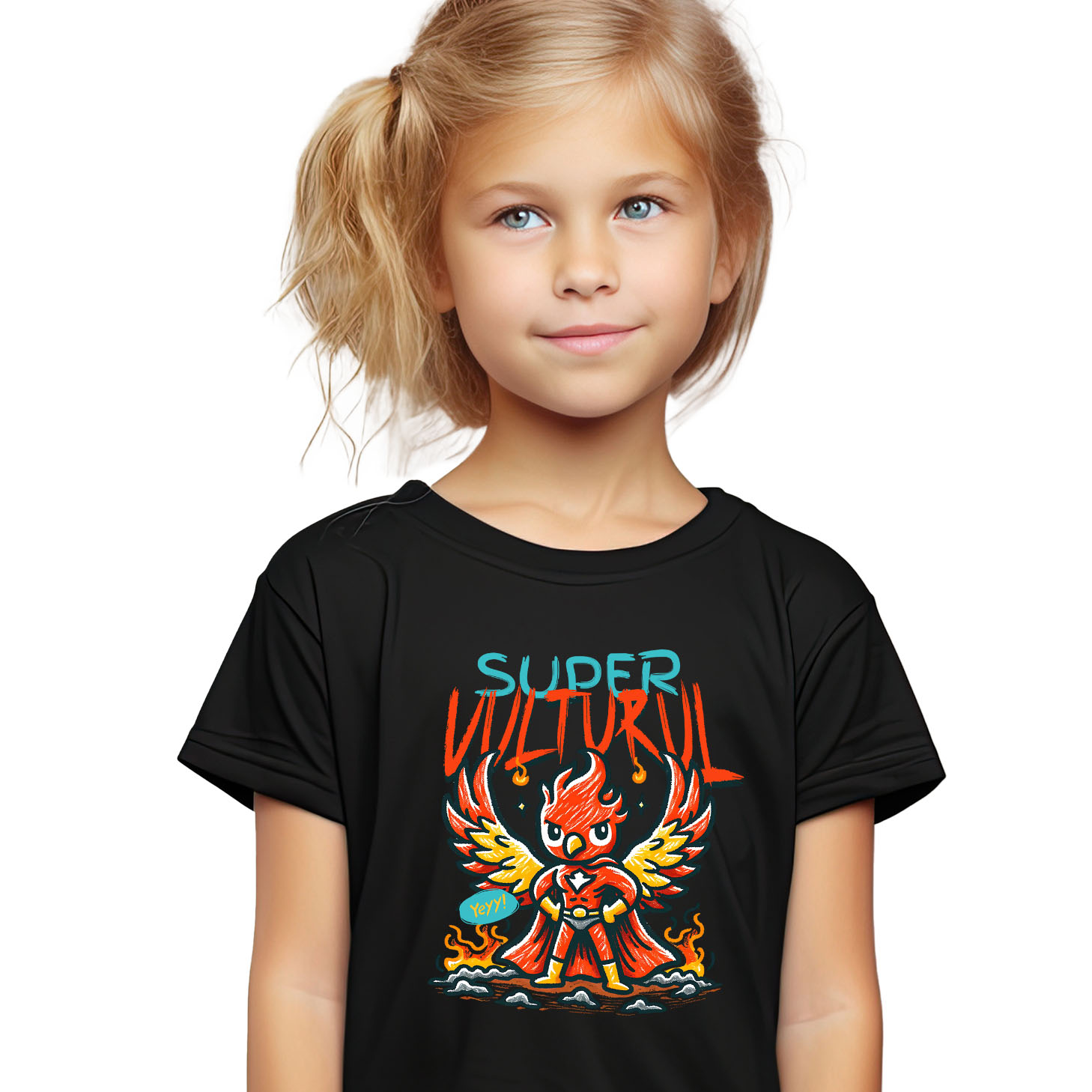 Tricou Femei, Barbati, Copii, Fata, Baiat, Unisex Personalizat Vultur Desenat Roșu Cu Costum De Super Erou – Cadou Personalizat „Super Vultur”