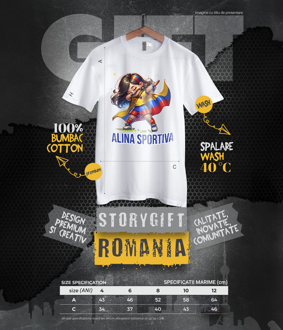 Tricou Femei, Barbati, Copii, Fata, Baiat, Unisex Personalizat Costum Sportiv Fotbal Personalizat „Alina Sportiva” – Cadou Pentru Fete Active [5]