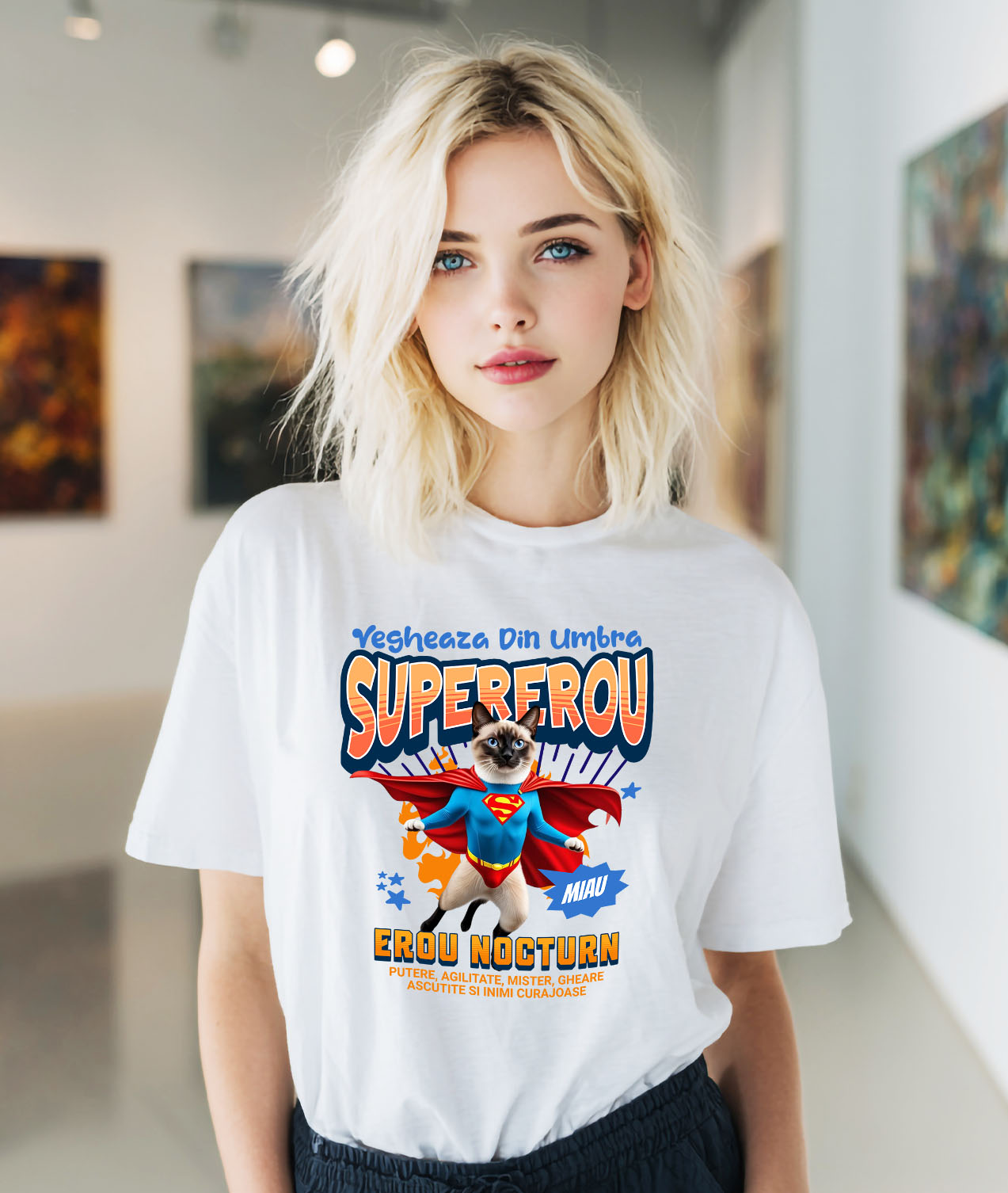 Tricou Femei, Barbati, Copii, Fata, Baiat, Unisex Personalizat Pisică Siameză Supererou – Design Personalizat pentru Iubitorii de Animale și Familie [1]