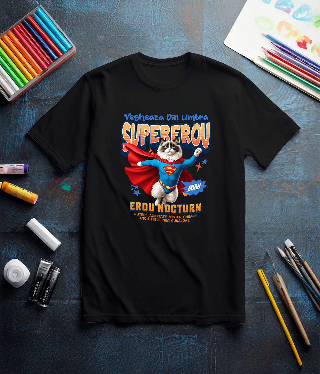 Tricou Femei, Barbati, Copii, Fata, Baiat, Unisex Personalizat Pisică Ragdoll Supererou – Design Personalizat pentru Iubitorii de Animale și Familie [2]