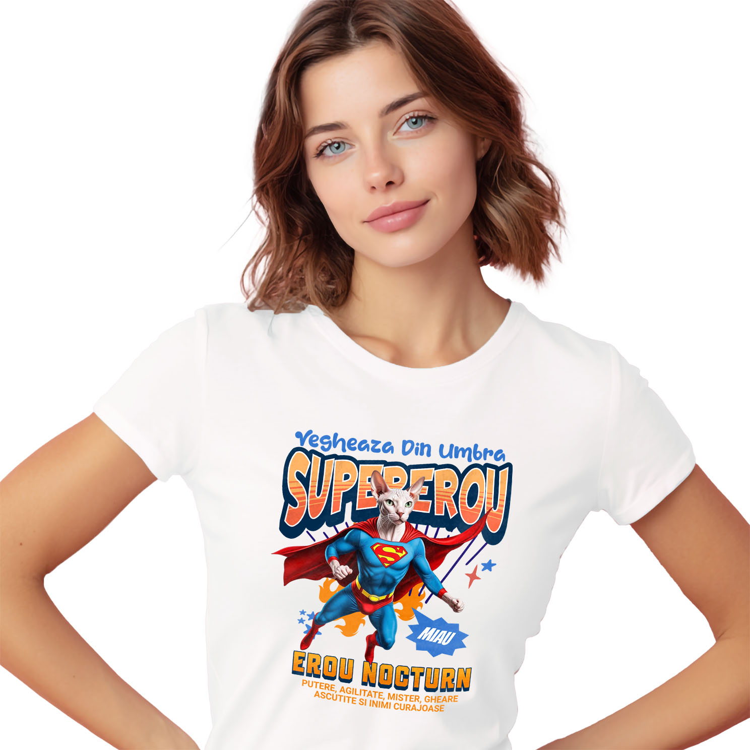 Tricouri - Tricou Femei, Barbati, Copii, Fata, Baiat, Unisex Personalizat Pisică Sphynx Supererou – Design Personalizat pentru Iubitorii de Animale și Familie