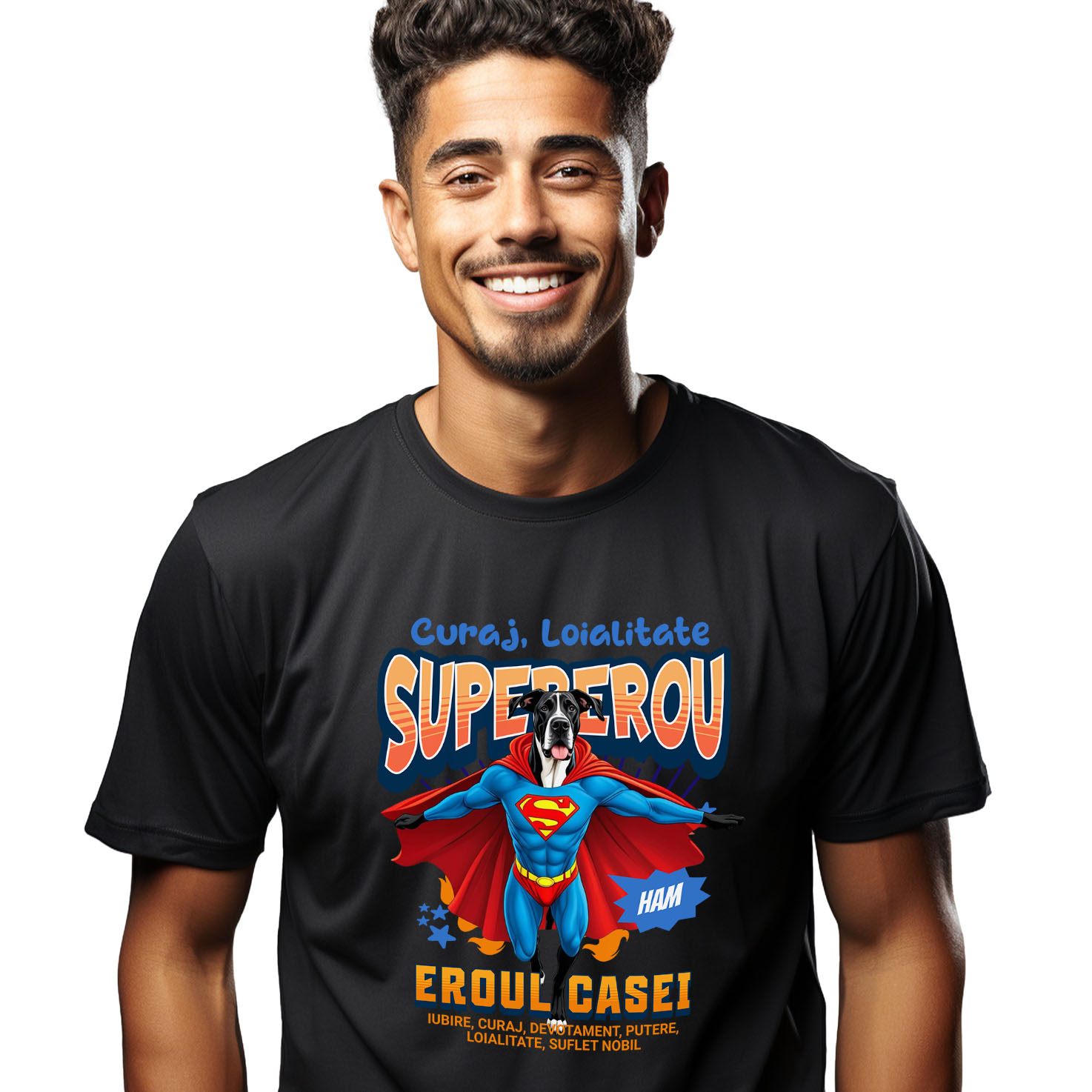 Tricou Femei, Barbati, Copii, Fata, Baiat, Unisex Personalizat Dog German în Costum de Superman – Produse Personalizate pentru Copii și Familie