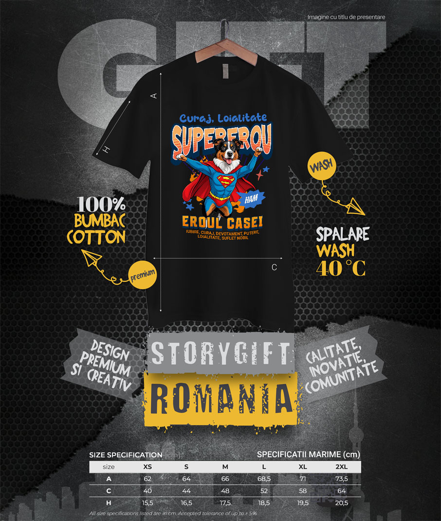 Tricou Femei, Barbati, Copii, Fata, Baiat, Unisex Personalizat Ciobănesc Australian în Costum de Superman – Produse Personalizate pentru Copii și Familie [3]