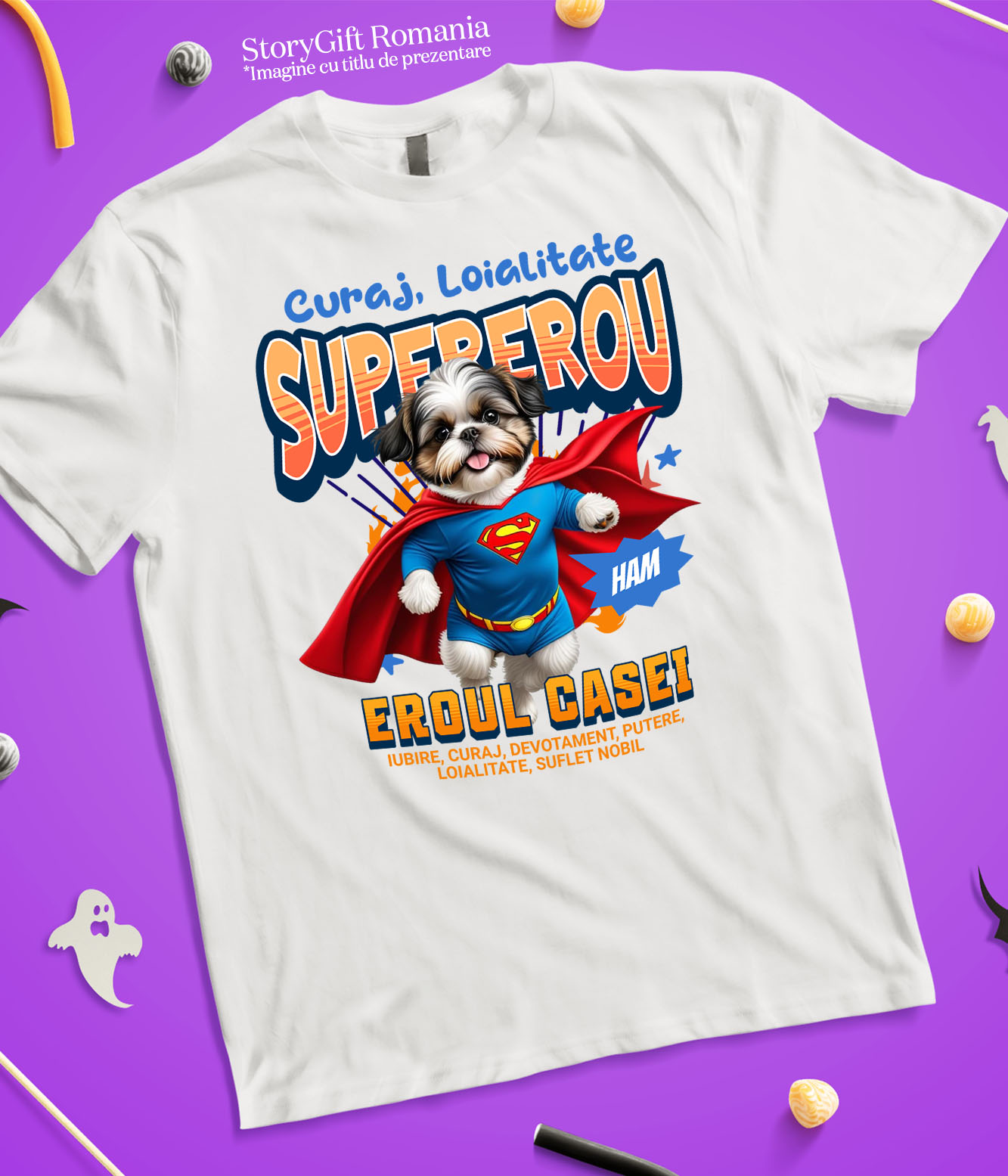 Tricou Femei, Barbati, Copii, Fata, Baiat, Unisex Personalizat Shih Tzu în Costum de Superman – Produse Personalizate pentru Copii și Familie [4]