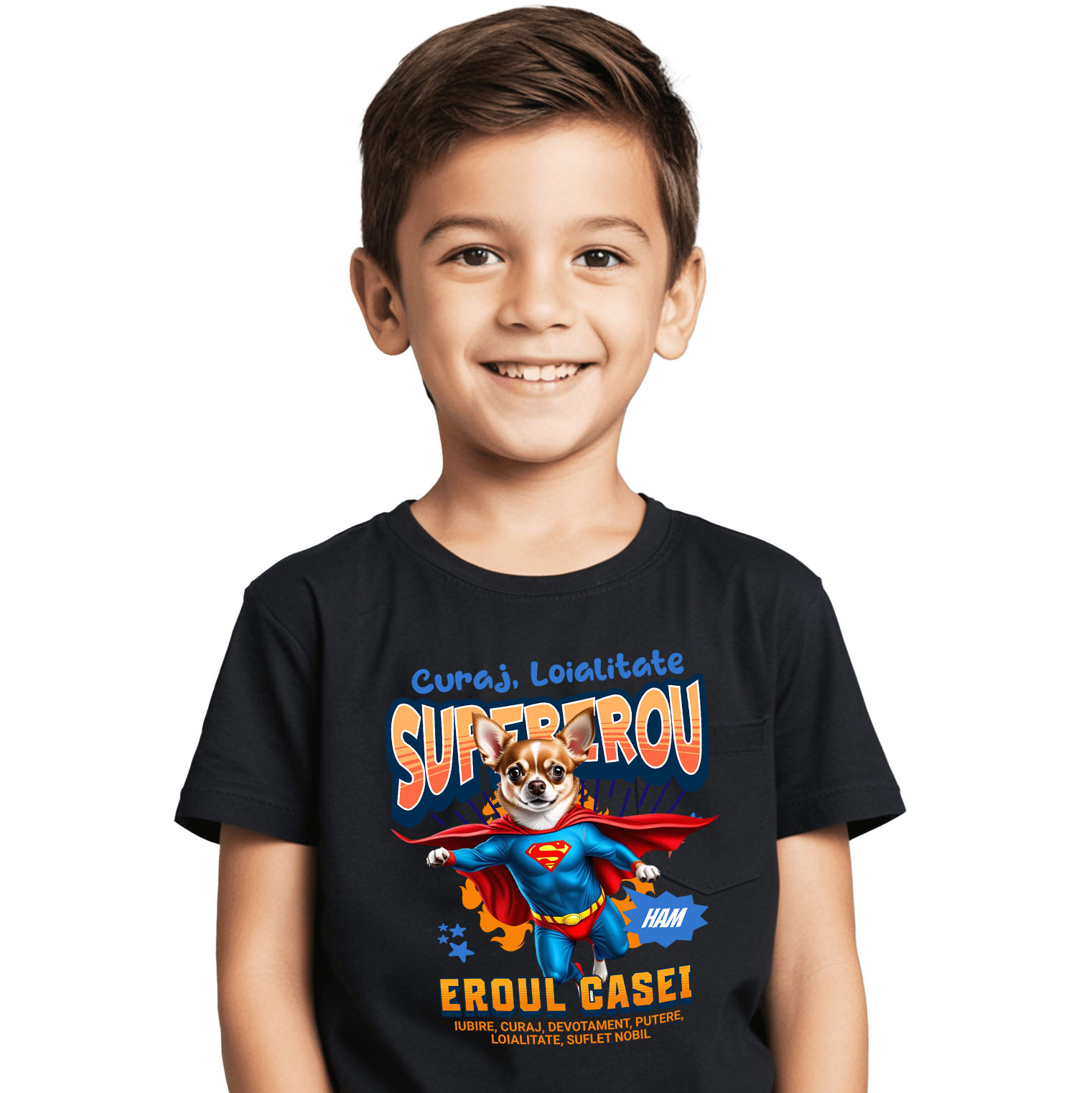 Tricou Femei, Barbati, Copii, Fata, Baiat, Unisex Personalizat Chihuahua în Costum de Superman – Produse Personalizate pentru Familie și Copii [1]