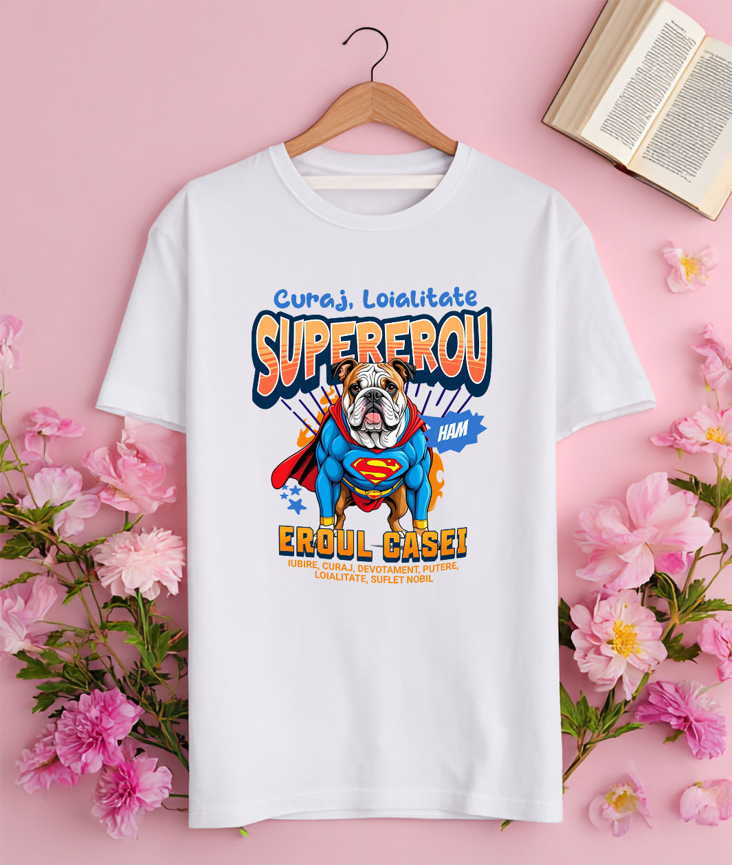 Tricou Femei, Barbati, Copii, Fata, Baiat, Unisex Personalizat Bulldog în Costum de Superman – Produse Personalizate pentru Familie și Copii [2]