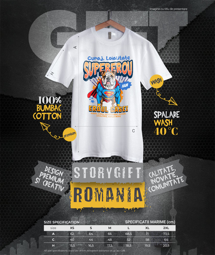 Tricou Femei, Barbati, Copii, Fata, Baiat, Unisex Personalizat Bulldog în Costum de Superman – Produse Personalizate pentru Familie și Copii [3]