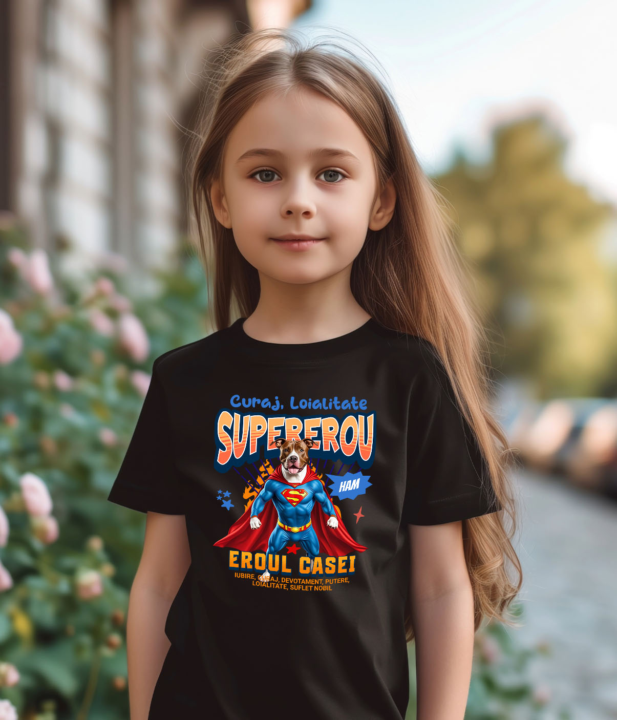 Tricou Femei, Barbati, Copii, Fata, Baiat, Unisex Personalizat Pitbull în Costum de Superman – Produse Personalizate pentru Familie și Copii [2]