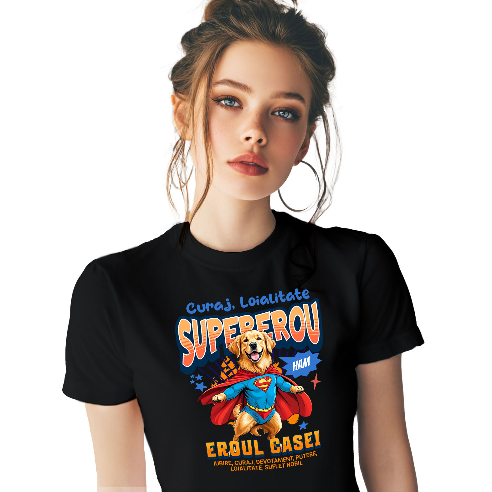 Tricouri - Tricou Femei, Barbati, Copii, Fata, Baiat, Unisex Personalizat Golden Retriever în Costum de Superman – Cadouri Personalizate pentru Familie și Copii