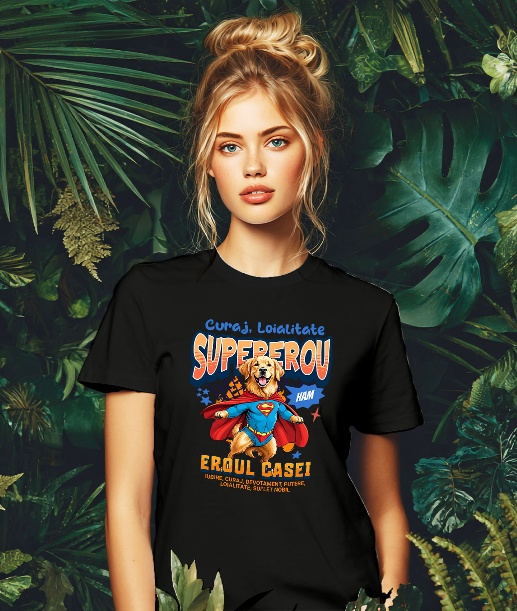 Tricou Femei, Barbati, Copii, Fata, Baiat, Unisex Personalizat Golden Retriever în Costum de Superman – Cadouri Personalizate pentru Familie și Copii [1]