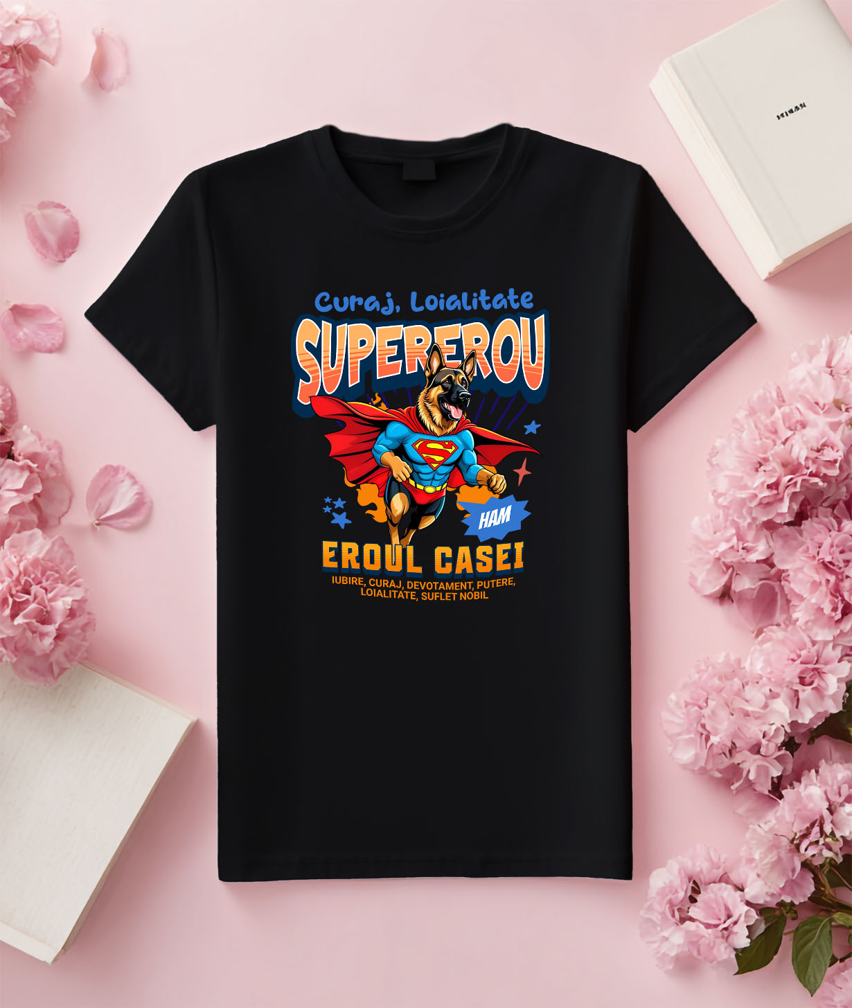 Tricou Femei, Barbati, Copii, Fata, Baiat, Unisex Personalizat Ciobănesc German în Costum de Superman – Cadouri Personalizate pentru Familie și Copii [2]