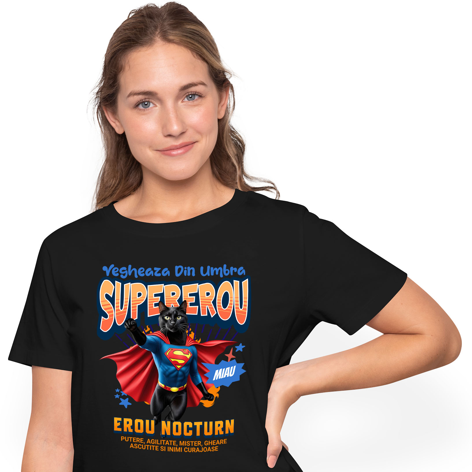 Tricouri - Tricou Femei, Barbati, Copii, Fata, Baiat, Unisex Personalizat Scottish Fold în Costum de Superman – Cadou pentru Iubitorii de Pisici