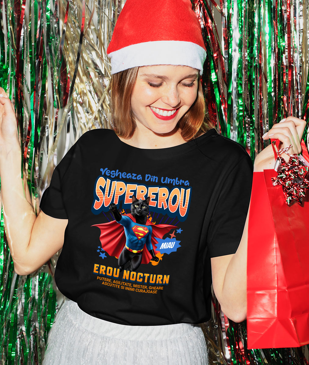 Tricou Femei, Barbati, Copii, Fata, Baiat, Unisex Personalizat Scottish Fold în Costum de Superman – Cadou pentru Iubitorii de Pisici [1]