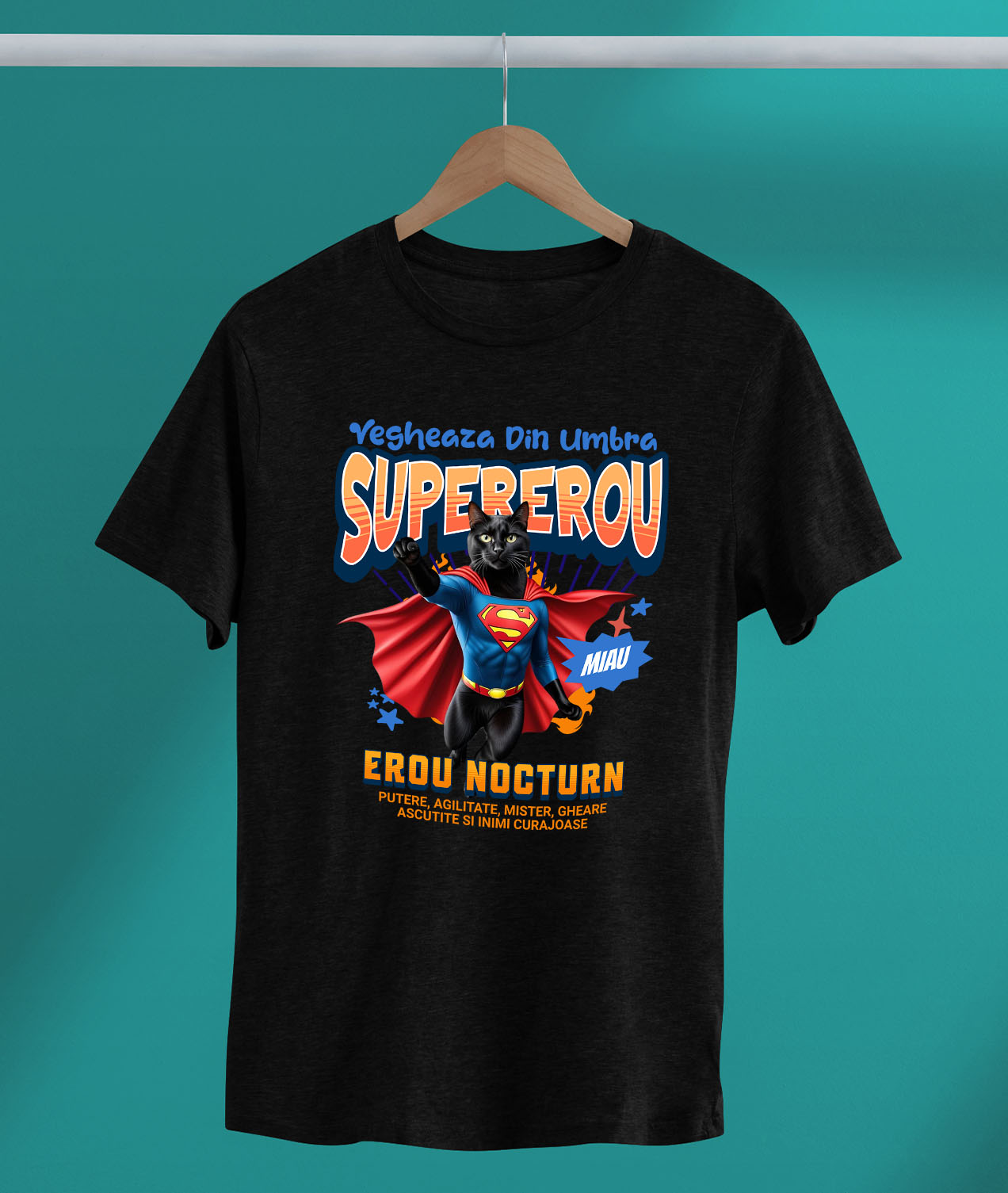 Tricou Femei, Barbati, Copii, Fata, Baiat, Unisex Personalizat Scottish Fold în Costum de Superman – Cadou pentru Iubitorii de Pisici [2]