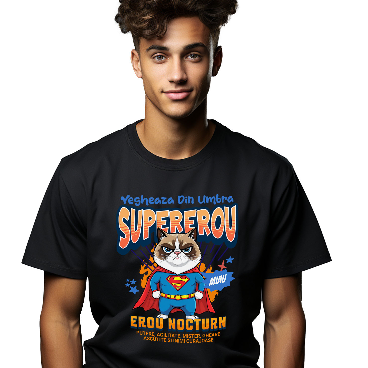 Tricou Femei, Barbati, Copii, Fata, Baiat, Unisex Personalizat Scottish Fold în Costum de Superman – Cadou Haios pentru Iubitorii de Pisici