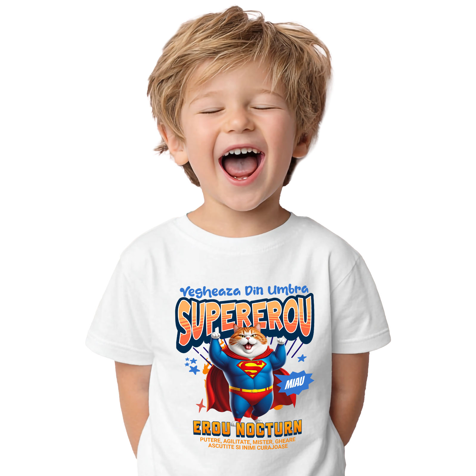 Tricou Femei, Barbati, Copii, Fata, Baiat, Unisex Personalizat Scottish Fold în Costum de Superman – Cadou Amuzant pentru Iubitorii de Pisici [1]