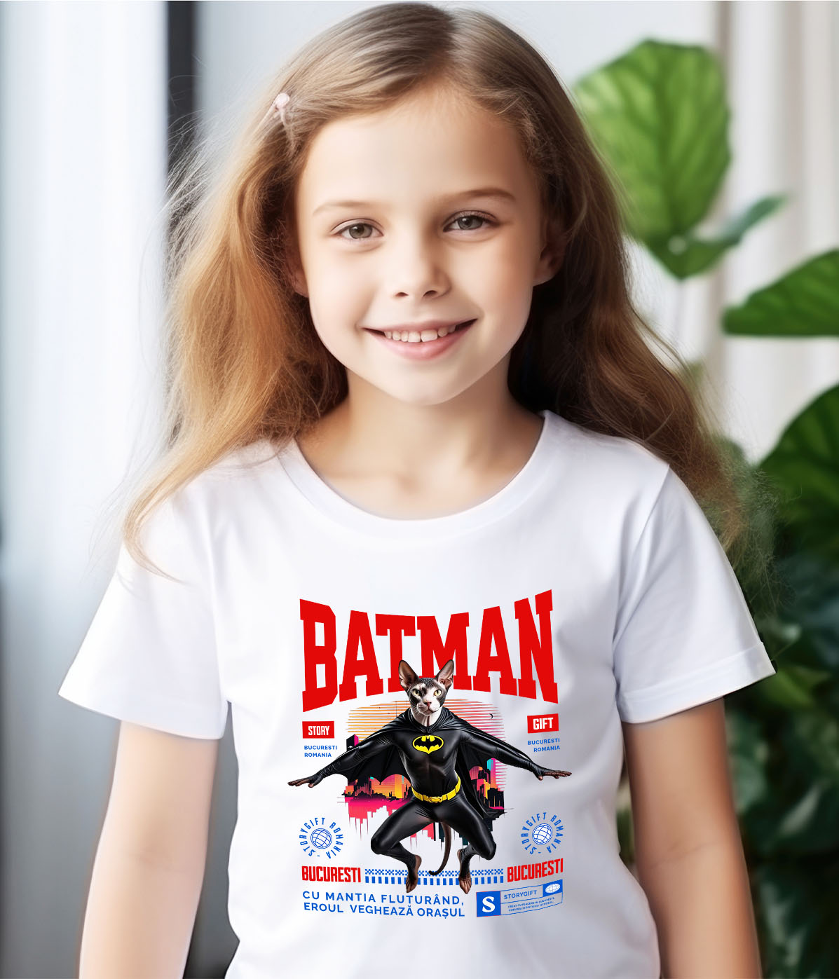 Tricou Femei, Barbati, Copii, Fata, Baiat, Unisex Personalizat Pisica Sphynx în Costum de Batman – Un Supererou Unic pentru Copii și Iubitorii de Animale [3]