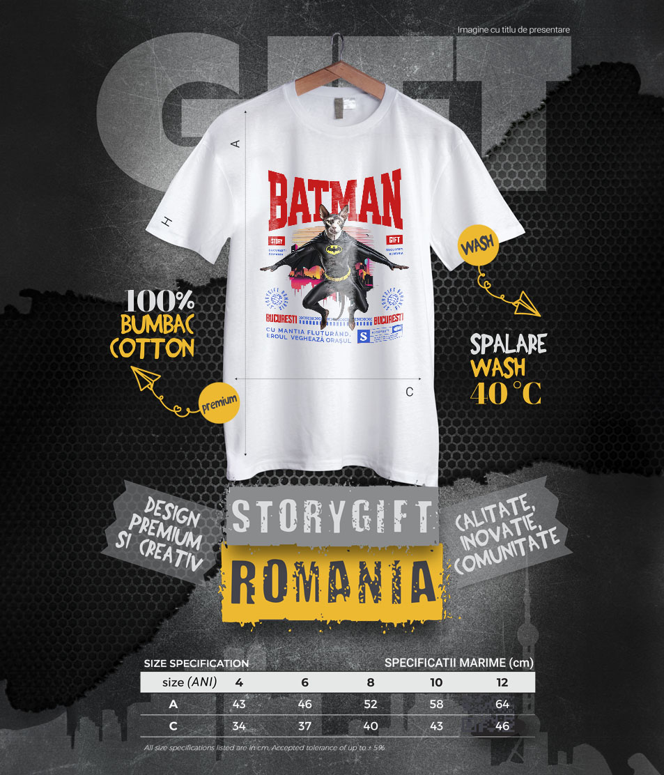 Tricou Femei, Barbati, Copii, Fata, Baiat, Unisex Personalizat Pisica Sphynx în Costum de Batman – Un Supererou Unic pentru Copii și Iubitorii de Animale [5]