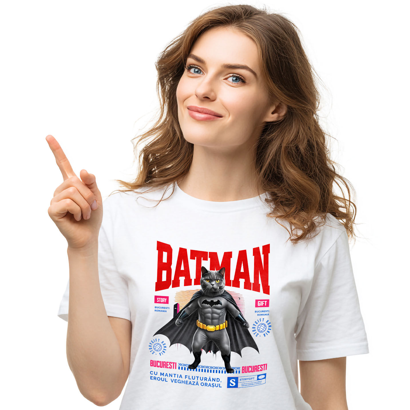 Tricou Femei, Barbati, Copii, Fata, Baiat, Unisex Personalizat British Shorthair în Costum de Batman – Supereroul Perfect pentru Copii și Iubitorii de Pisici