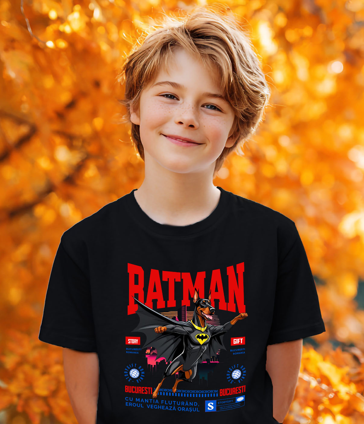 Tricou Femei, Barbati, Copii, Fata, Baiat, Unisex Personalizat Doberman Pinscher în Costum de Batman – Supererou Impunător pentru Iubitorii de Câini și Copii [3]