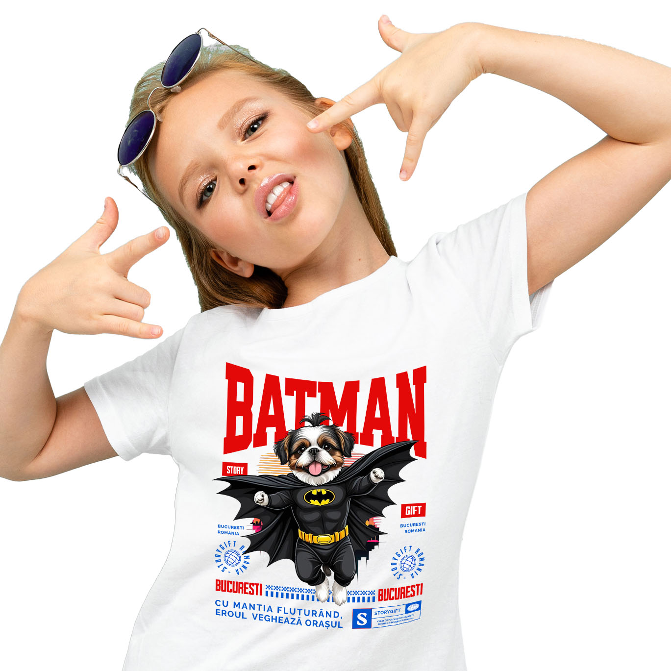 Tricou Femei, Barbati, Copii, Fata, Baiat, Unisex Personalizat Shih Tzu În Costum de Batman – Câine Supererou pentru Copii și Iubitorii de Animale