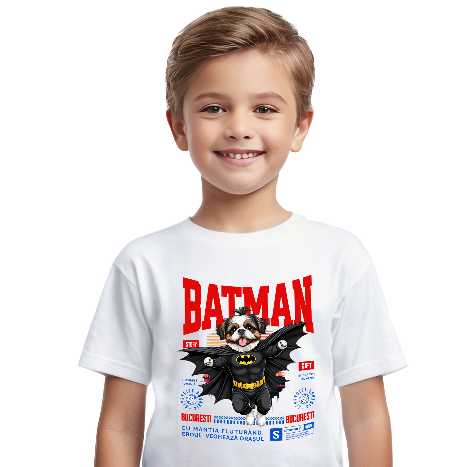 Tricou Femei, Barbati, Copii, Fata, Baiat, Unisex Personalizat Shih Tzu În Costum de Batman – Câine Supererou pentru Copii și Iubitorii de Animale [1]