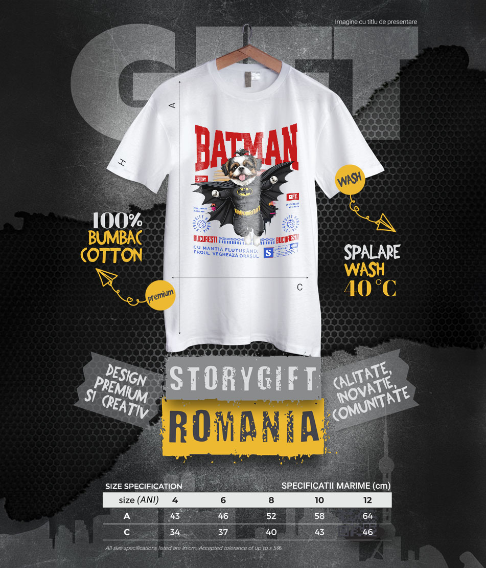 Tricou Femei, Barbati, Copii, Fata, Baiat, Unisex Personalizat Shih Tzu În Costum de Batman – Câine Supererou pentru Copii și Iubitorii de Animale [5]