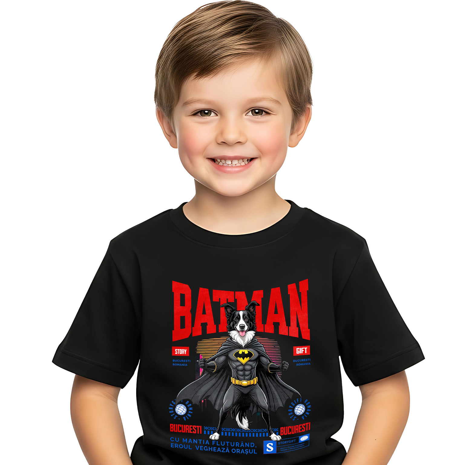 Tricou Femei, Barbati, Copii, Fata, Baiat, Unisex Personalizat Border Collie În Costum de Batman – Câine Supererou pentru Copii și Iubitorii de Animale