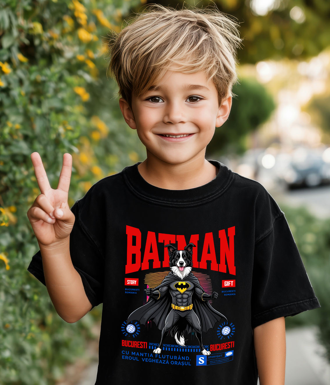 Tricou Femei, Barbati, Copii, Fata, Baiat, Unisex Personalizat Border Collie În Costum de Batman – Câine Supererou pentru Copii și Iubitorii de Animale [2]