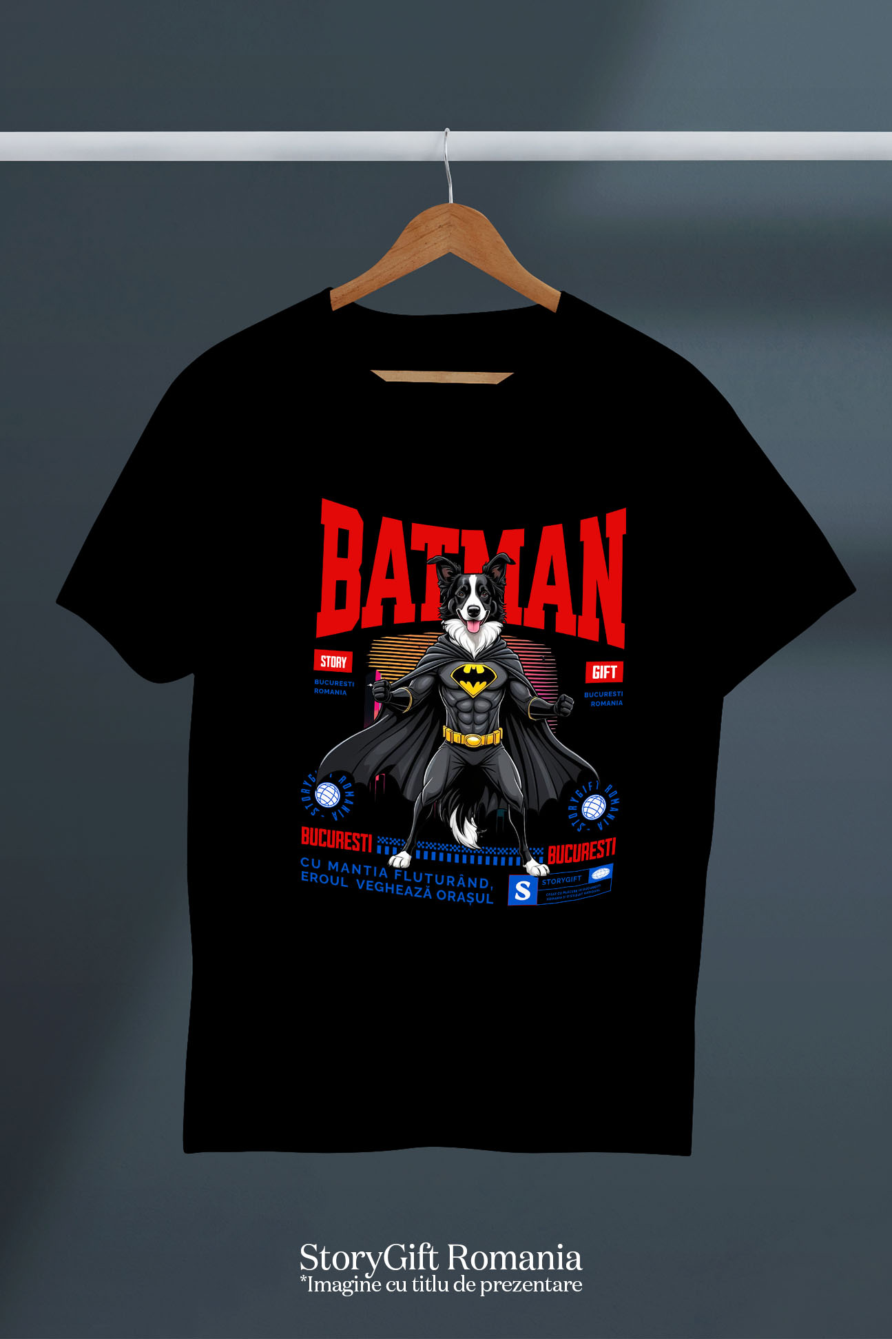 Tricou Femei, Barbati, Copii, Fata, Baiat, Unisex Personalizat Border Collie În Costum de Batman – Câine Supererou pentru Copii și Iubitorii de Animale [4]