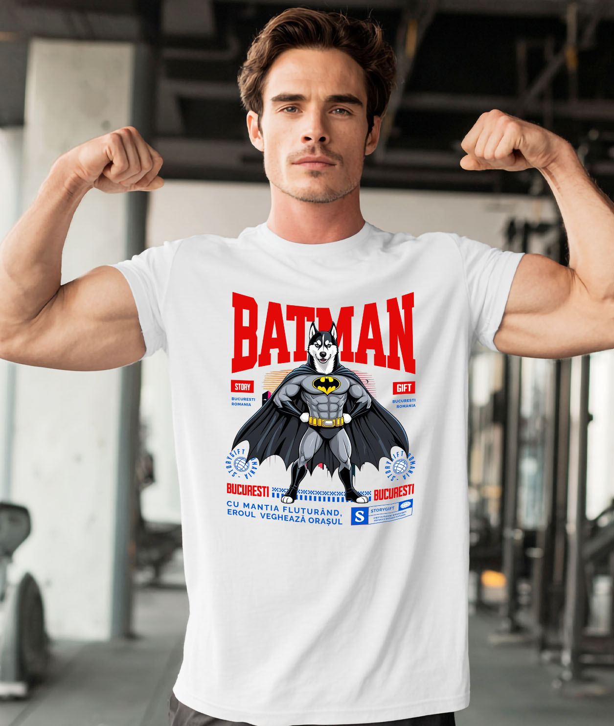 Tricou Femei, Barbati, Copii, Fata, Baiat, Unisex Personalizat Husky Siberian În Costum de Batman – Câine Supererou pentru Copii și Iubitorii de Animale [1]