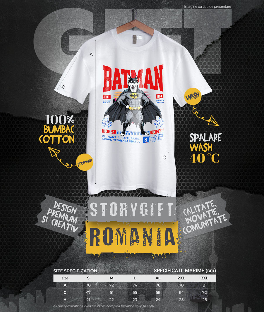 Tricou Femei, Barbati, Copii, Fata, Baiat, Unisex Personalizat Husky Siberian În Costum de Batman – Câine Supererou pentru Copii și Iubitorii de Animale [3]